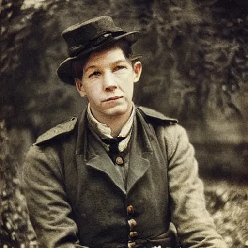 Image similar to thirtysomething years old lee evans as a ( ( ( sad ) ) ), dreamy, quirky 1 9 th century, austrian postman. detailed soft focus natural lights, portrait by arthur rackham