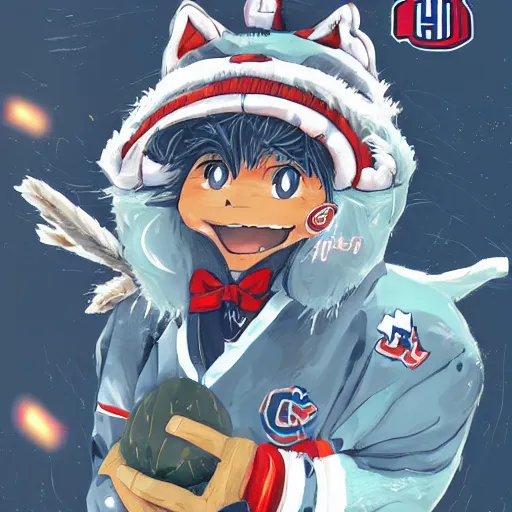 Image similar to anime Portrait of Youppi the Habs Montreal Canadiens Mascot as a very cute powerful and friendly pokemon, highly detailed anime, high evolution, 1990s, legendary, smooth, sharp focus, dynamic lighting, intricate, trending on ArtStation, illustration pokemon, art by WLOP