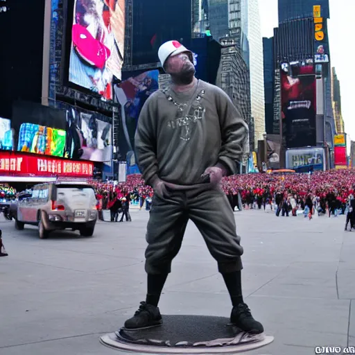 Prompt: limp bizkit fred durst statue in the middle of nyc time square, realistic, real photograph, real event, hddr,