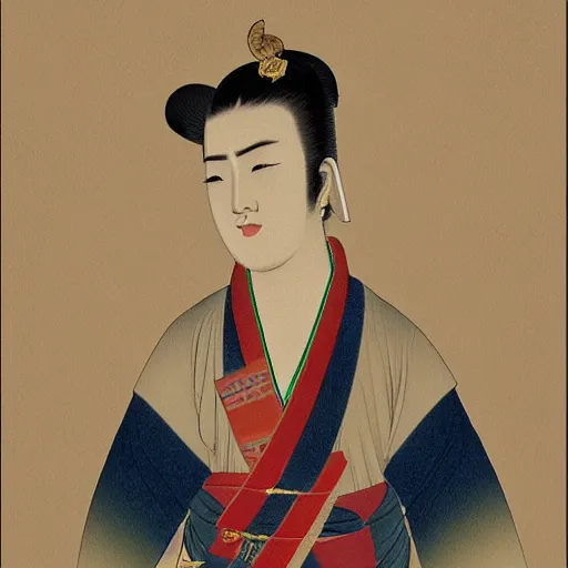 Image similar to jendral sudirman, utamaro kitagawa and raden saleh style