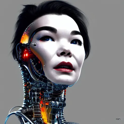 Prompt: cyborg bjork, a photorealistic painting by wang duo, featured on cg society, photorealism, behance hd, ultrafine detail, high detail