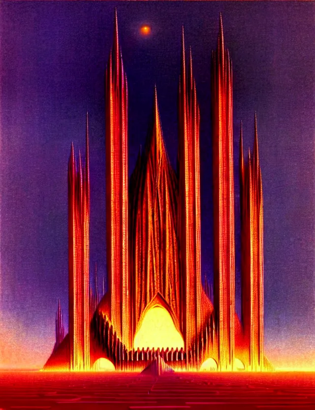 Prompt: close shot of a giant immense squared crematorium gothic architecture advanced technology scifi architectural structure desert planet, bruce pennington,