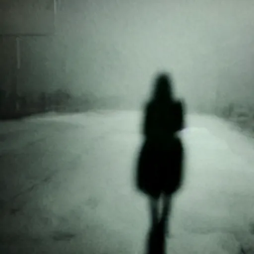 Image similar to insane nightmare, no light, everything is blurred, creepy shadows, obsessed woman, very poor quality of photography, 2 mpx quality, grainy picture