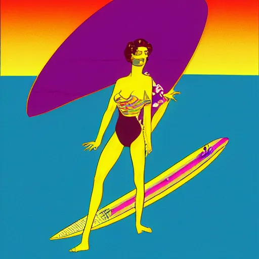 Image similar to vaporwave pop art surfer sloth illustration by patrick nagel