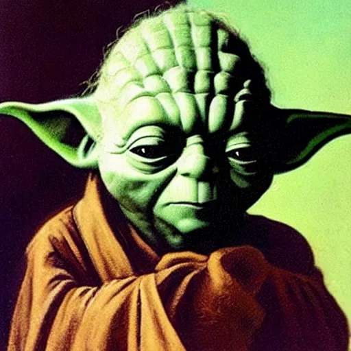 Prompt: yoda as a knight oil on canvas, 1883