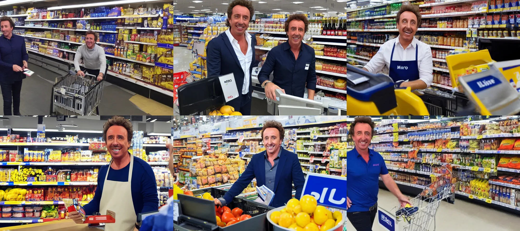 Prompt: Marco Borsato as cashier in Lidl