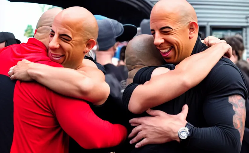 Image similar to lightning mcqueen hugging vin diesel