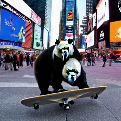 Image similar to panda skateboarding at time square