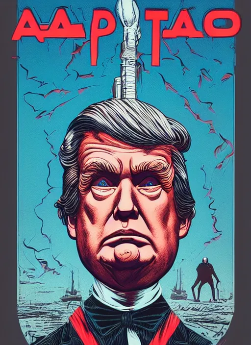 Image similar to donald trump as arseface, horror, high details, intricate details, by vincent di fate, artgerm julie bell beeple, 1 9 8 0 s, inking, vintage 8 0 s print, screen print