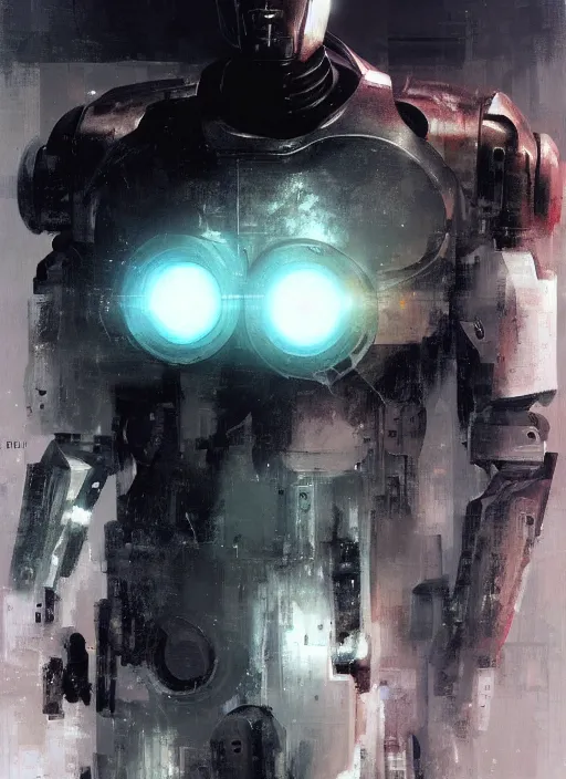 Prompt: cyborg, borg, android, strogg, face of a man, body of a robot, droid from a video game, concept art by ruan jia