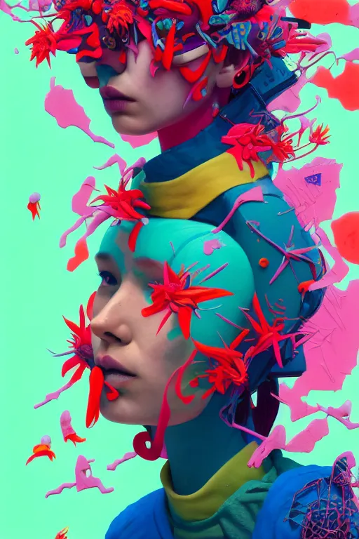 Image similar to mixed media, a brutalist designed, vivid colours, cryptic, plant, lovely girl, hummingbird, mystical, pop surrealism by james jean, roby dwi antono, ross tran, steven kenny, paul neberra, ashley wood, atmospheric, trending on artstation. unreal engine, 8 k masterpiece