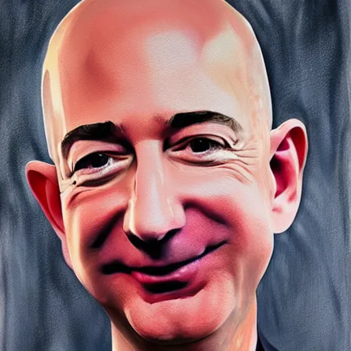 Image similar to painting of Jeff Bezos with very very very long hair hair