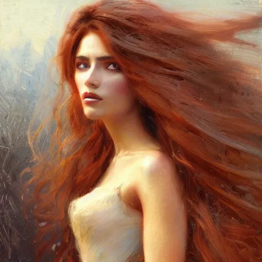 Prompt: A beautiful woman with gorgeously lengthy hair, painting by Gaston Bussiere and Greg Rutkowski, trending on artstation, 4k, 8k