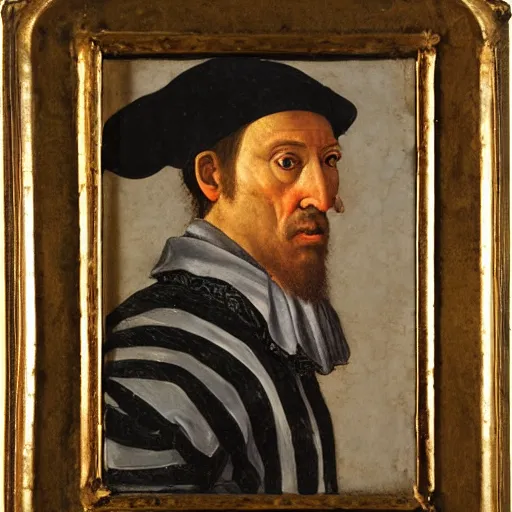 Prompt: Portrait of a venetian man, 1509, oil painting, masterpiece
