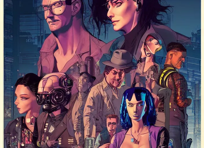 Prompt: cyberpunk heist crew. portrait by stonehouse and mœbius and will eisner and gil elvgren and pixar. character design. realistic proportions. dystopian. cyberpunk 2 0 7 7, apex, blade runner 2 0 4 9 concept art. cel shading. attractive face. thick lines. hi def 4 k. detailed scene.