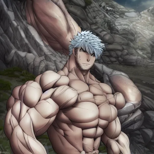 Image similar to a crawling mountain of muscles, highly detailed, anime, pale colors, award winning pictures, by studio mappa, by studio wit