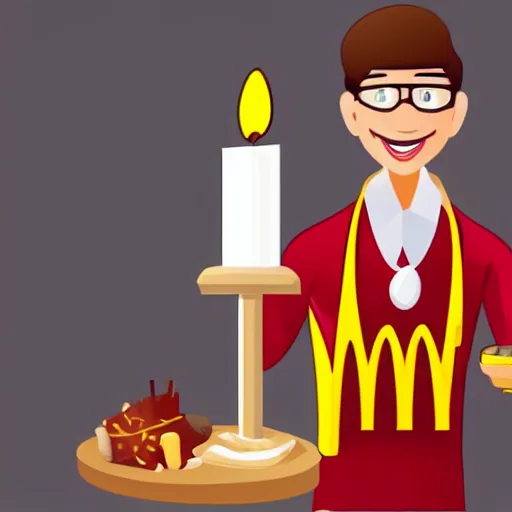 Image similar to mcdonald's employee holding a candle cartoon