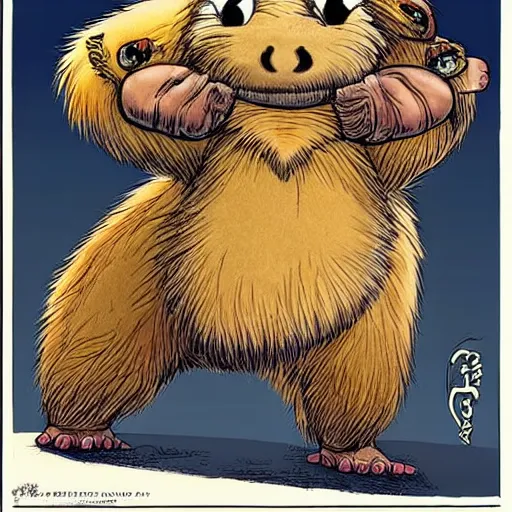 Image similar to A character based on a haggis, cartoon style, soft and cuddly with fur :: In the style of Dreamworks :: Art by Brian Bolland :: Trending on CGSociety :: Manga and Anime