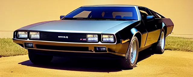 Image similar to a single delorean, 1 9 6 9 dodge charger and time machine hybrid, dslr