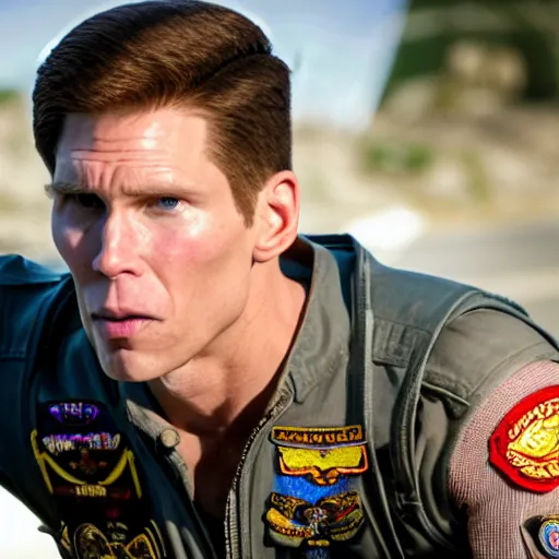 Prompt: Live Action Still of Jerma in Top Gun, real life, hyperrealistic, ultra realistic, realistic, highly detailed, epic, HD quality, 8k resolution, body and headshot, film still