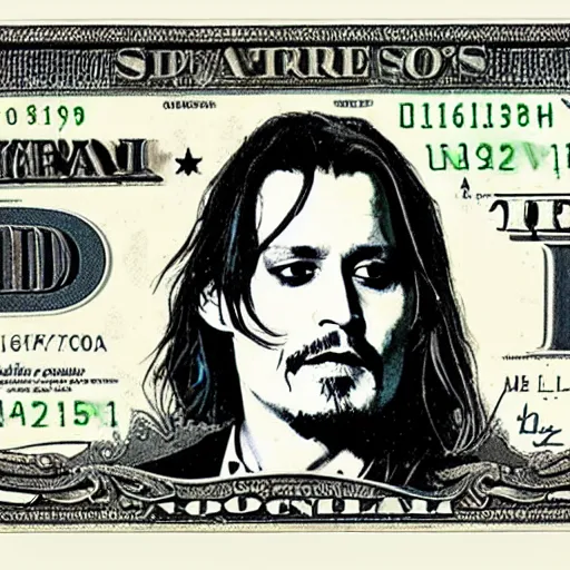 Prompt: johnny depp's face on us dollor