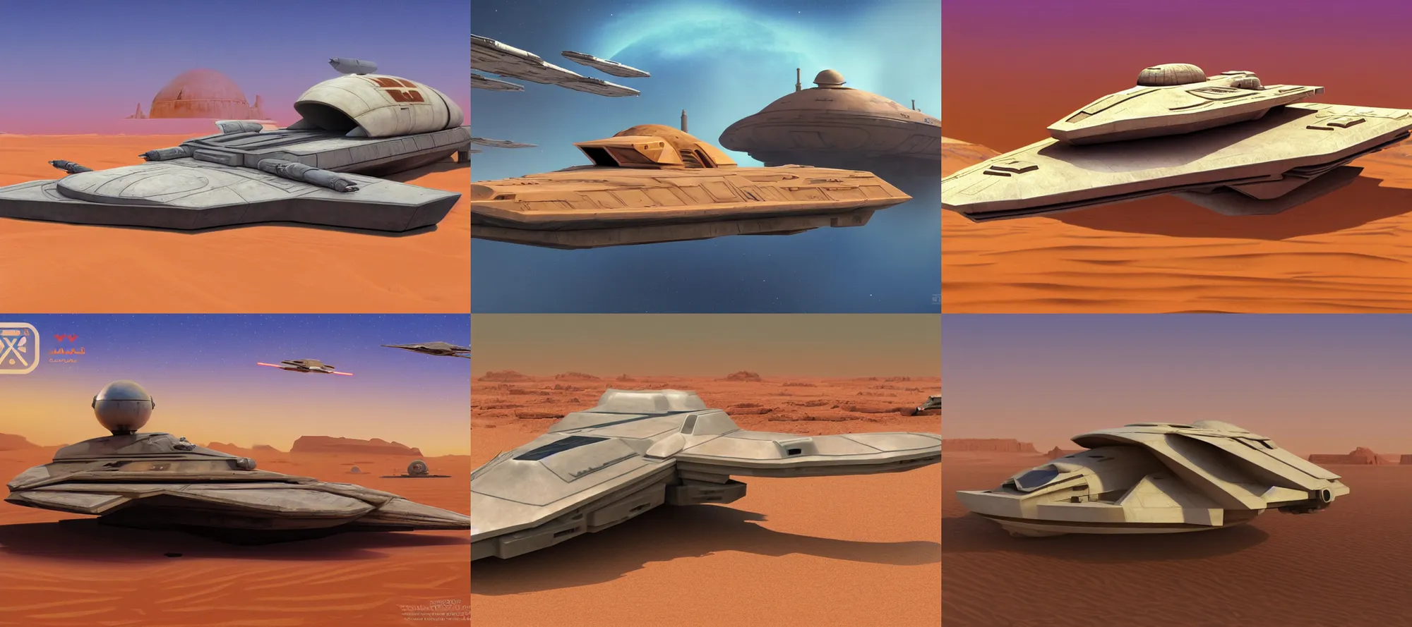 Prompt: a digital matte painting of a starwars x-34 landspeeder hovercraft on tatooine digital painting, smooth, sharp focus, 4k