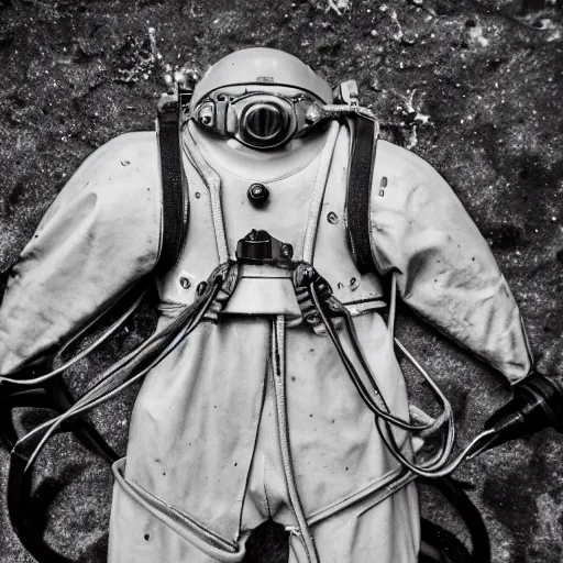 Image similar to Early twentieth century armored diving suit in the deep sea, photography, Sony A7III, 35mm f2,4