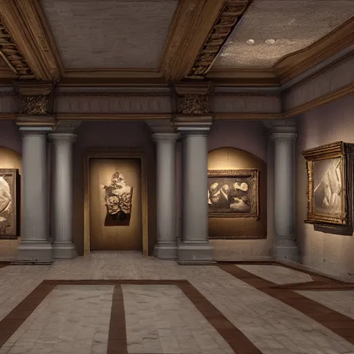 Prompt: Photorealistic Museum Hall, Unreal Engine