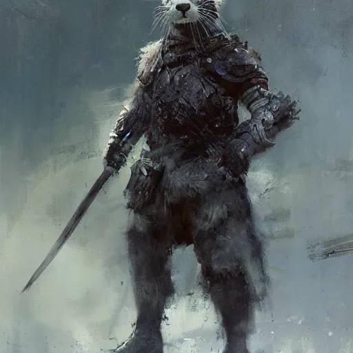 Image similar to portrait of warrior otter, shiny armor, by jeremy mann.