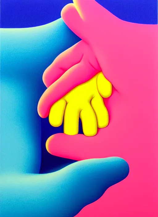 Image similar to hand holding a piece of paper by shusei nagaoka, kaws, david rudnick, airbrush on canvas, pastell colours, cell shaded, 8 k,