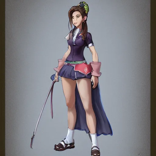 Image similar to full body shot of aerith gainsborough, concept art trending on artstation