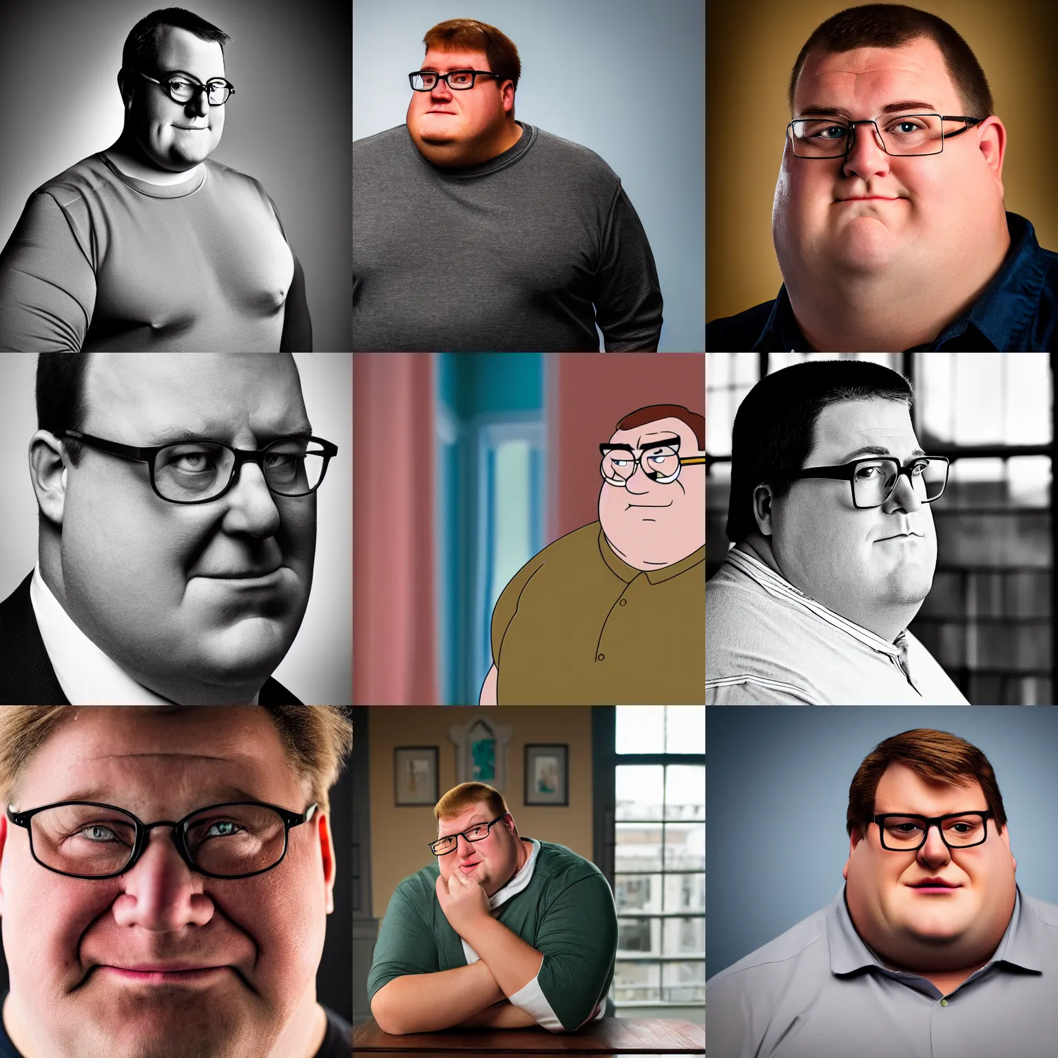 Prompt: portrait photography of Peter Griffin from Family Guy, head and shoulders portrait, dramatic lighting, Sigma 85mm f_1.4, 8k, award winning photography