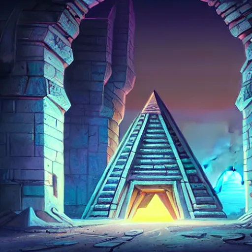 Prompt: highly detailed environment concept alt art doorway glowing portal in the pyramid finely detailed illustration animation key frame moon