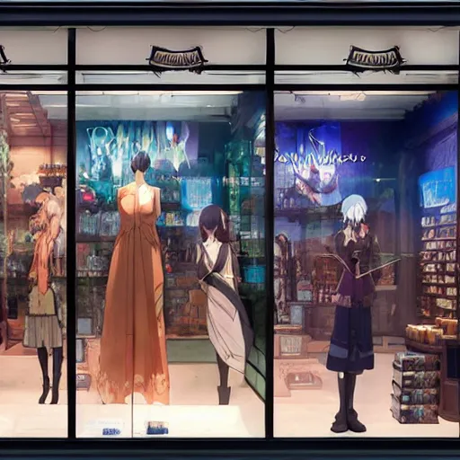 Prompt: fantasy store window makoto shinkai