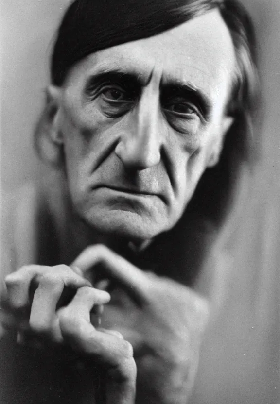 Image similar to a close - up casual photo of marcel duchamp with pensive eyes, 1 9 2 0 s monochrome snapshot, graflex 4 x 5, f 1. 8, 3 5 mm, ilford delta 3 2 0 0 pro