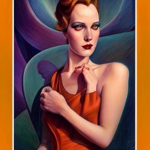 Image similar to a streamline moderne portrait in the style of anna dittmann and donato giancola and charles dulac.