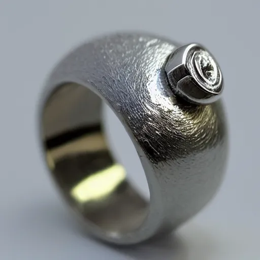 Prompt: a silver ring inspired on maintains, macro photography