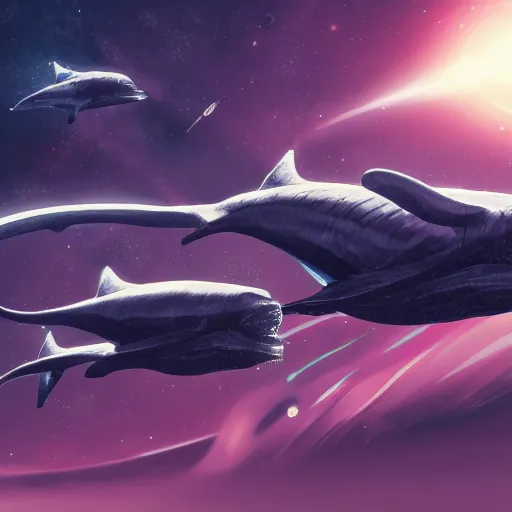 Image similar to space whales driving cars, 4 k, digital illustration,