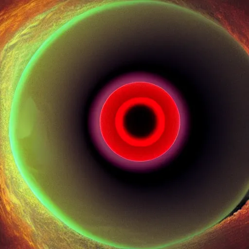 Image similar to a black hole opens up revealing a giant red eye, digital art