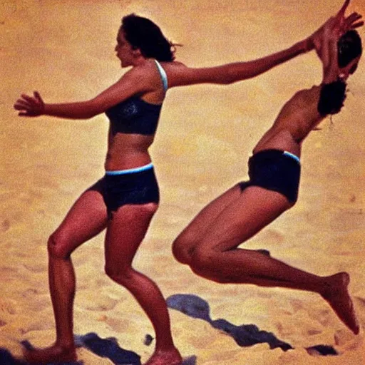 Image similar to “A couple of beach volleyball female players in 1990 by Amedeo Modigliani”