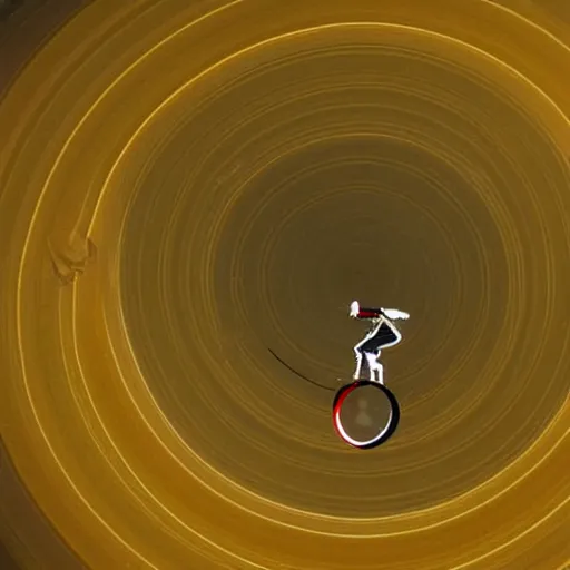 Prompt: alien riding a unicycle on the rings of saturn