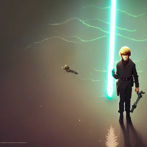 Image similar to George Lucas as Luke Skywalker, ambient lighting, 4k, anime key visual, lois van baarle, ilya kuvshinov, rossdraws, artstation