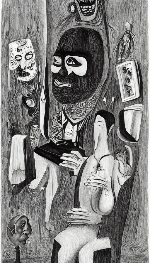 Image similar to portrait of a digital shaman, by charles addams