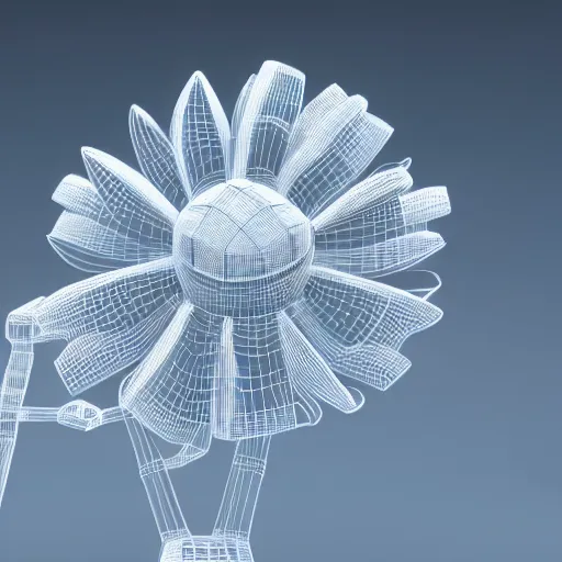 Image similar to big robotic flower, 3 d render, octane engine