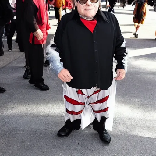 Image similar to danny devito dressed up in costume as the wolverine