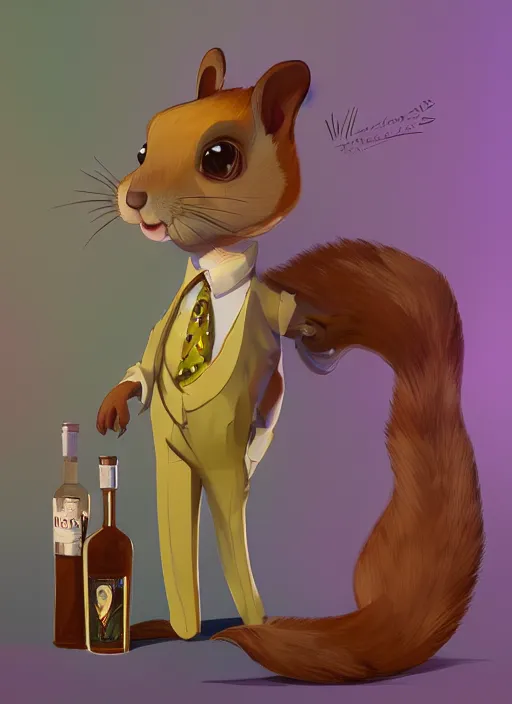 Prompt: squirrel anthro as a dapper bartender with a big, fluffy tail, retro futurism, art deco, detailed, painterly digital art by WLOP and Cory Loftis and Artgerm, 🐿🍸🍋, furaffinity, trending on artstation