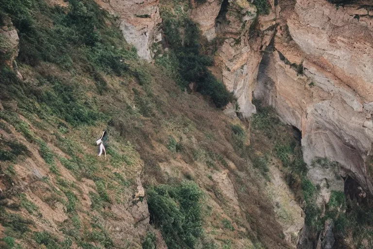 Prompt: beautiful unicorn cliff side 85mm by Emmanuel Lubezki