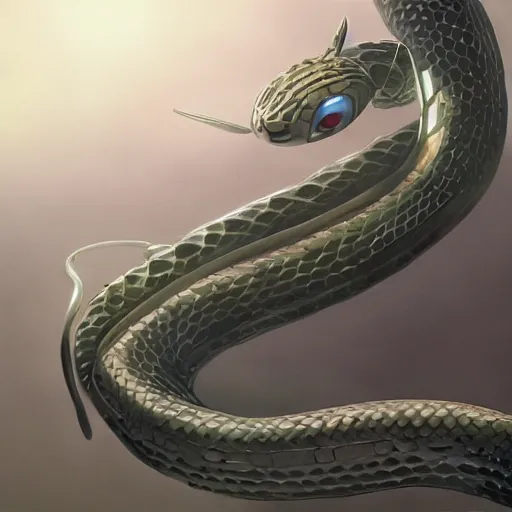 Prompt: a giant robotic snake, pixiv, hyperrealistic