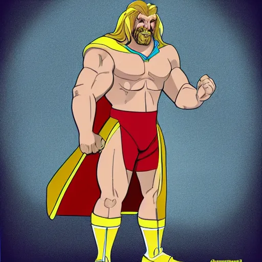 Image similar to Full body picture of Triple H as a Disney character in his in-ring gear, Disney, cartoon, Disney style, 2d, drawn image, beautifully drawn, Disney 2d animation still