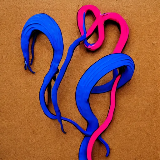 Image similar to cardboard cutout of tentacles, cut out of colored corrugated cardboard, realistic, cardboard cutout, flat, hyperrealistic photography